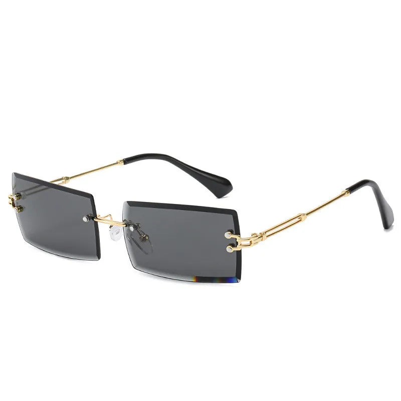 Traveling Style Mountaineering Sunglasses for Men Women UV400 Shades Rectangle Rimless Eyeglasses Gradient Colors Eyewear