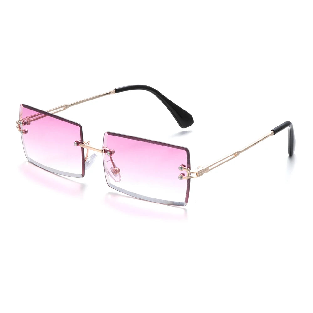 Traveling Style Mountaineering Sunglasses for Men Women UV400 Shades Rectangle Rimless Eyeglasses Gradient Colors Eyewear