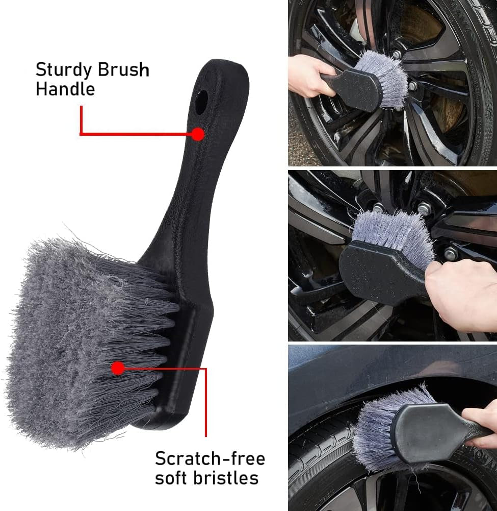 2 Cepillos De Limpieza De Ruedas De Coche Y Cepillo De Llanta De Neumáticos, Cepillos De Detalles De Coche, Cepillo De Cuidado De Coche, Cerdas De Mango Corto, Uso Multiuso Para Quitar El
