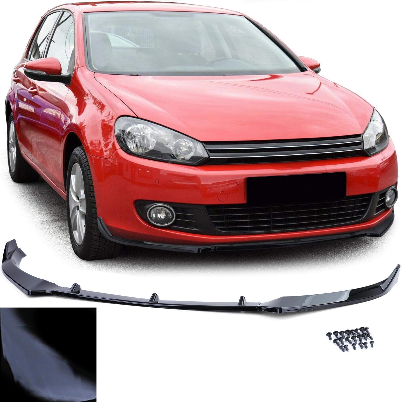 Alerón Delantero Labio Negro Brillo Para VW Golf 6 VI Desde 2008-2012