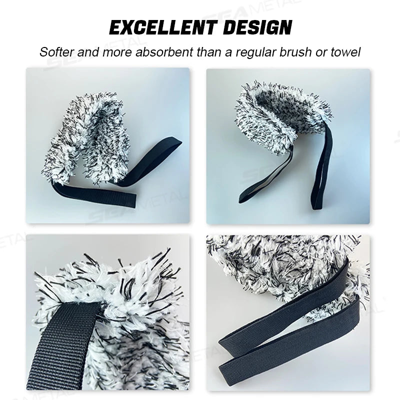 Microfiber Car Wheel Wash Towel Brush Double-Sided Long Belt Cleaning Towel Coral Plush Wheel Pull Belt Brush Car Care