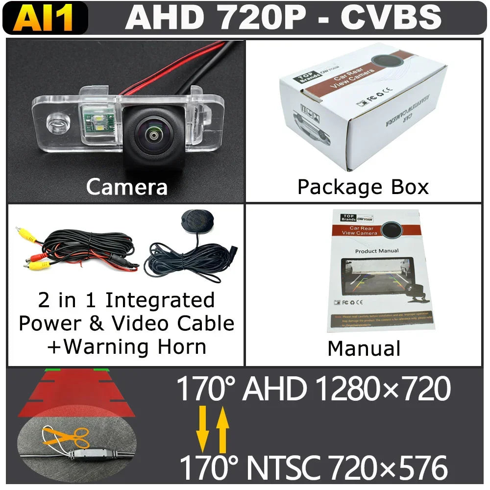170Degree AHD 1920X1080P Rear View Camera for Audi A3/S3 8P A4/S4 A5/S5 A8/S8 A6 C6 RS6 Q7 2001-2011 Bracket License Plate Light