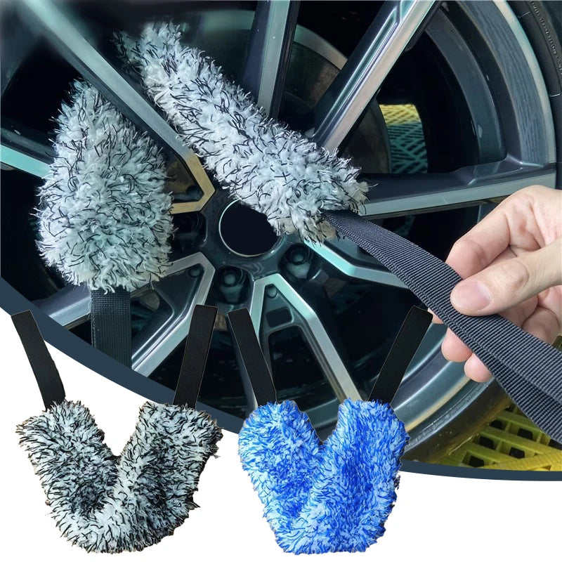 Microfiber Car Wheel Wash Towel Brush Double-Sided Long Belt Cleaning Towel Coral Plush Wheel Pull Belt Brush Car Care