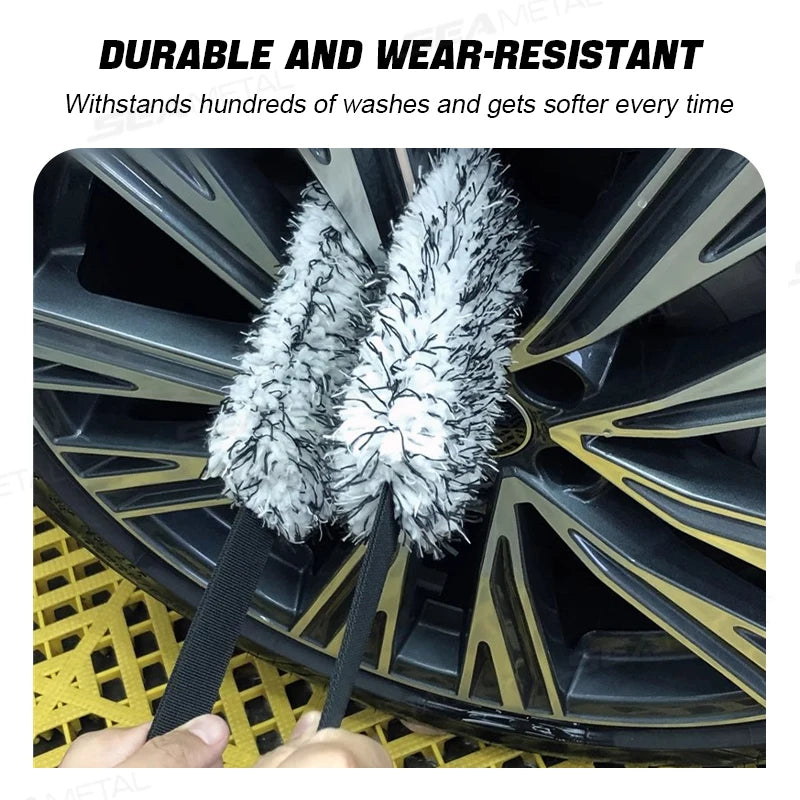 Microfiber Car Wheel Wash Towel Brush Double-Sided Long Belt Cleaning Towel Coral Plush Wheel Pull Belt Brush Car Care