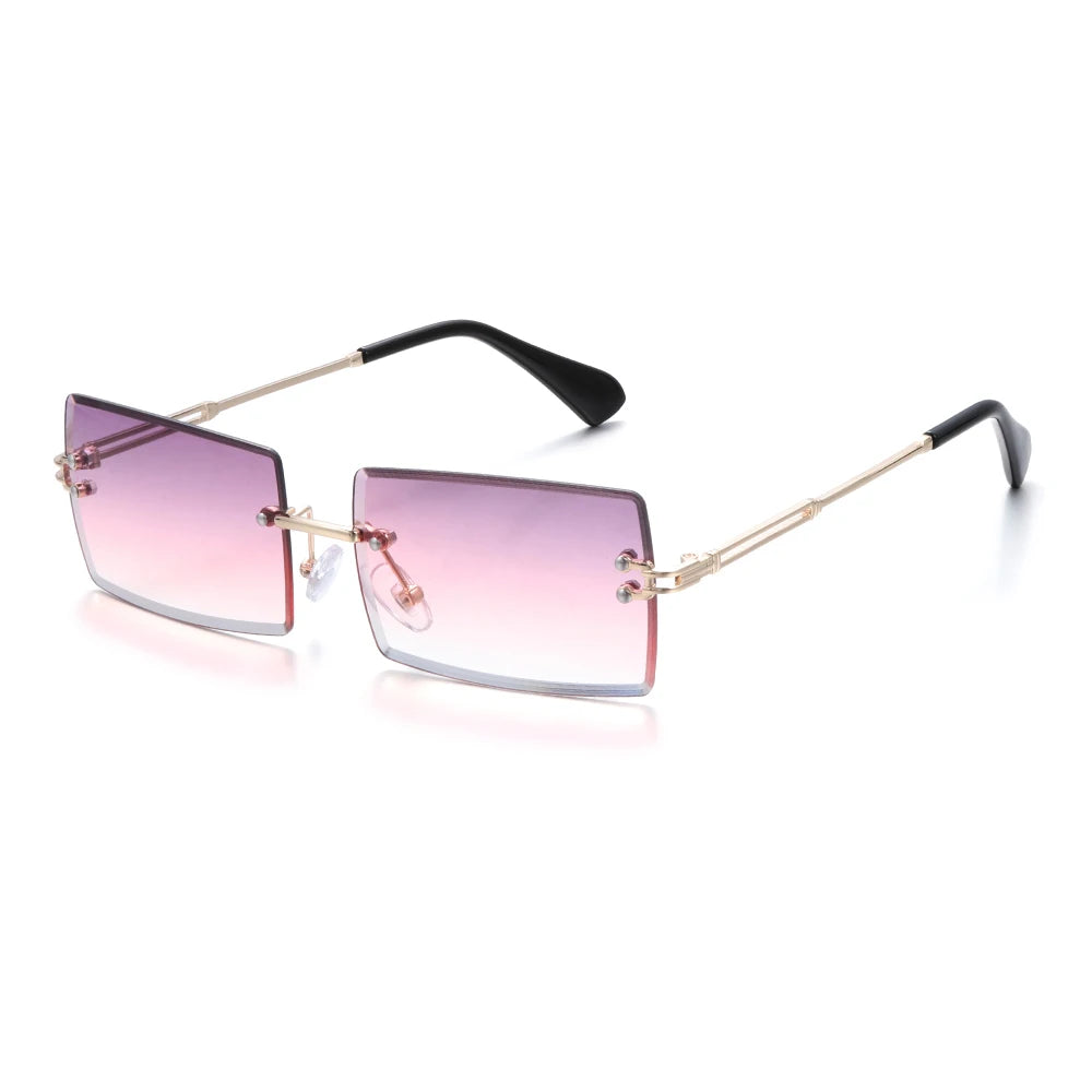 Traveling Style Mountaineering Sunglasses for Men Women UV400 Shades Rectangle Rimless Eyeglasses Gradient Colors Eyewear