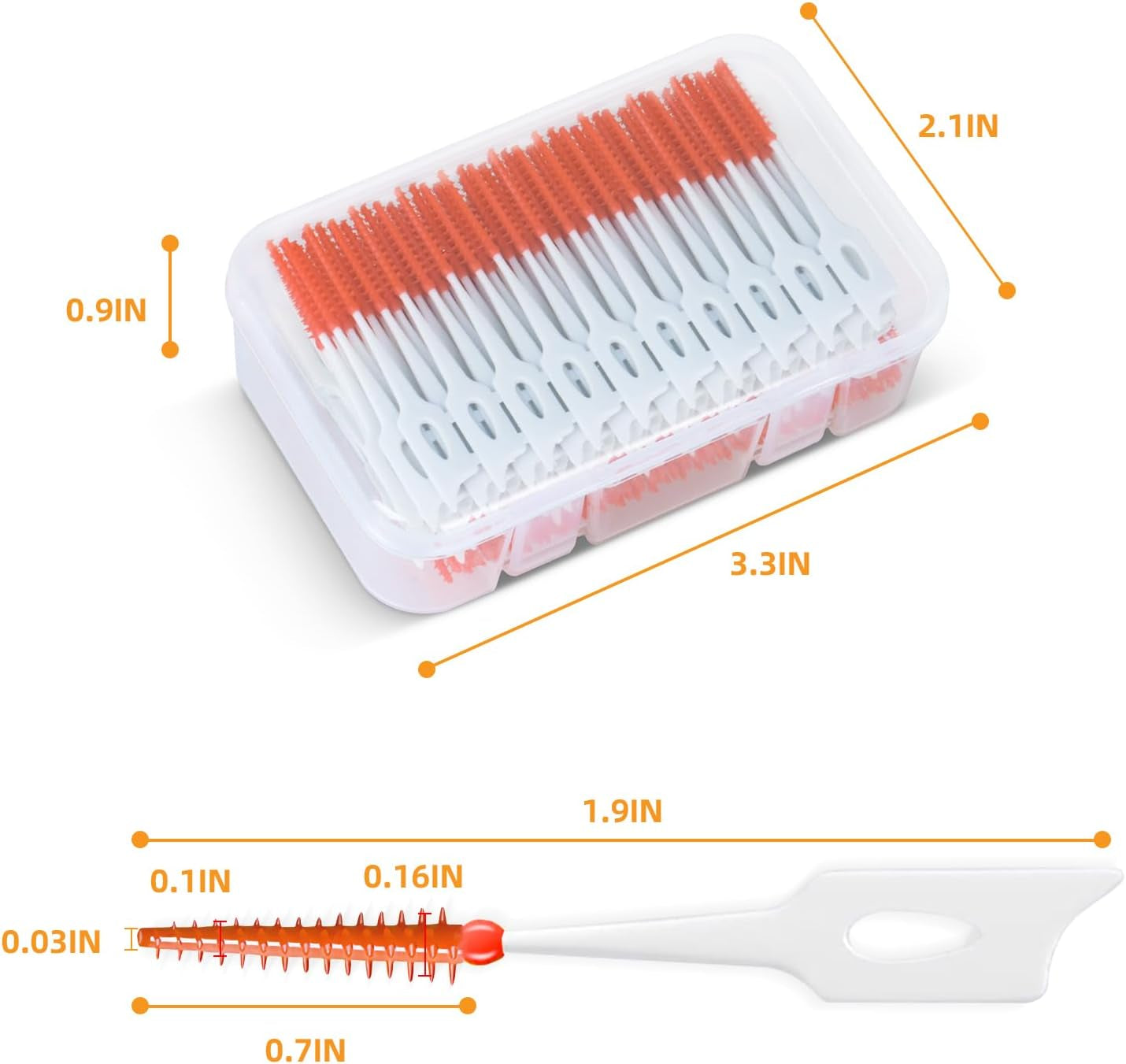 Cepillos Interdentales De Doble Uso, 200 Cepillos Interdentales Wisdom Con Estuche, Hilo Dental Para Llaves De Limpieza Oral, Herramienta De Limpieza De Palillos De Dientes (Rojo Naranja)