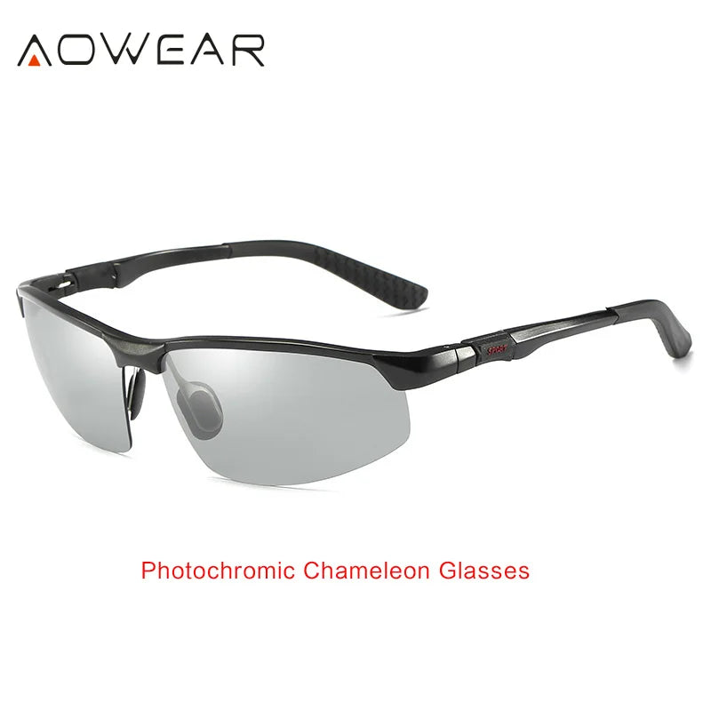Photochromic Sunglasses Men Polarized Day Night Driving Glasses High Quality Aluminium Rimless Chameleon Eyewear Gafas