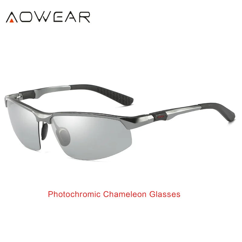 Photochromic Sunglasses Men Polarized Day Night Driving Glasses High Quality Aluminium Rimless Chameleon Eyewear Gafas