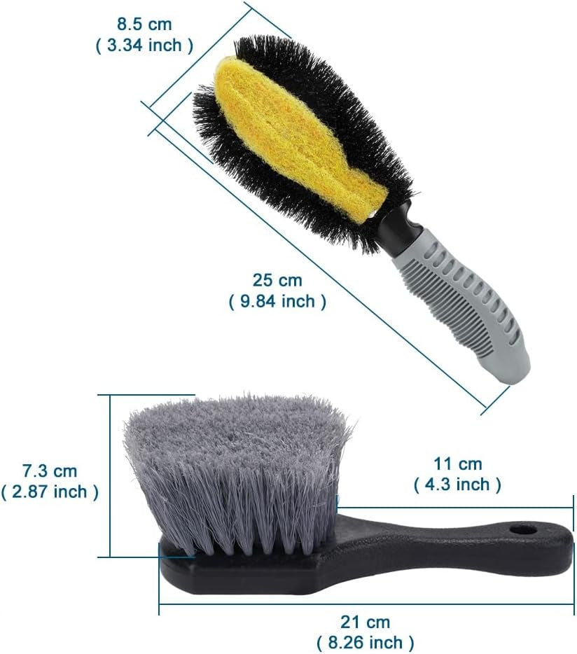 2 Cepillos De Limpieza De Ruedas De Coche Y Cepillo De Llanta De Neumáticos, Cepillos De Detalles De Coche, Cepillo De Cuidado De Coche, Cerdas De Mango Corto, Uso Multiuso Para Quitar El
