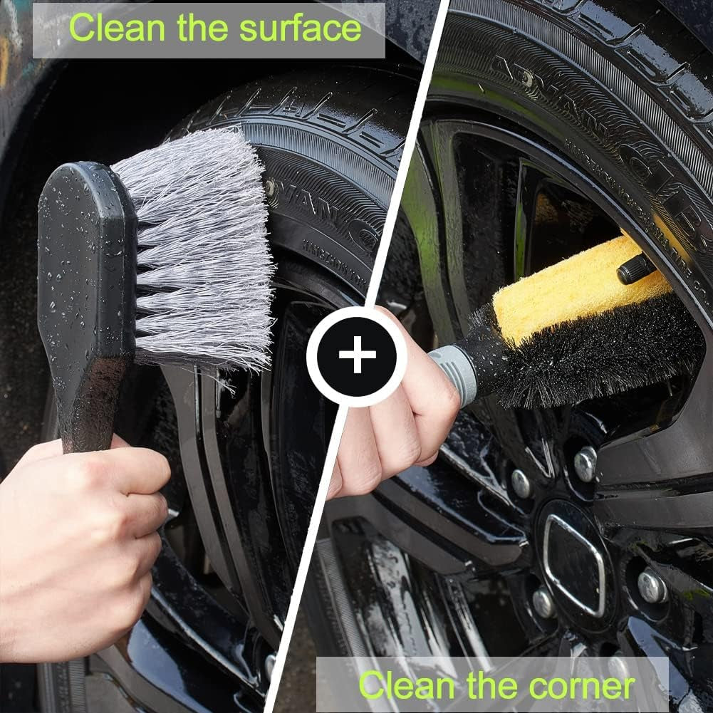 2 Cepillos De Limpieza De Ruedas De Coche Y Cepillo De Llanta De Neumáticos, Cepillos De Detalles De Coche, Cepillo De Cuidado De Coche, Cerdas De Mango Corto, Uso Multiuso Para Quitar El