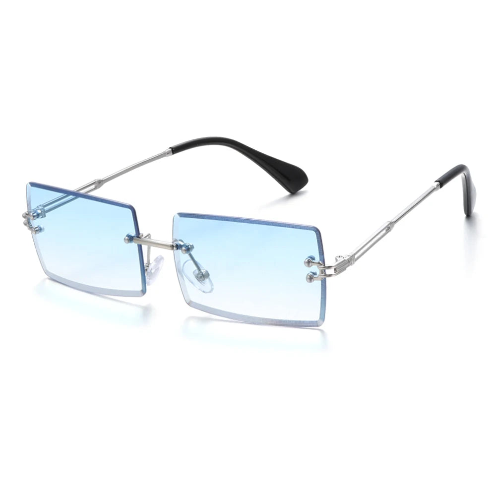 Traveling Style Mountaineering Sunglasses for Men Women UV400 Shades Rectangle Rimless Eyeglasses Gradient Colors Eyewear