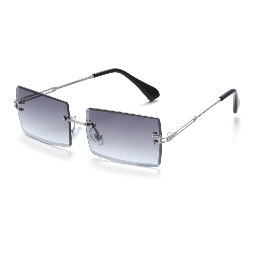 Traveling Style Mountaineering Sunglasses for Men Women UV400 Shades Rectangle Rimless Eyeglasses Gradient Colors Eyewear