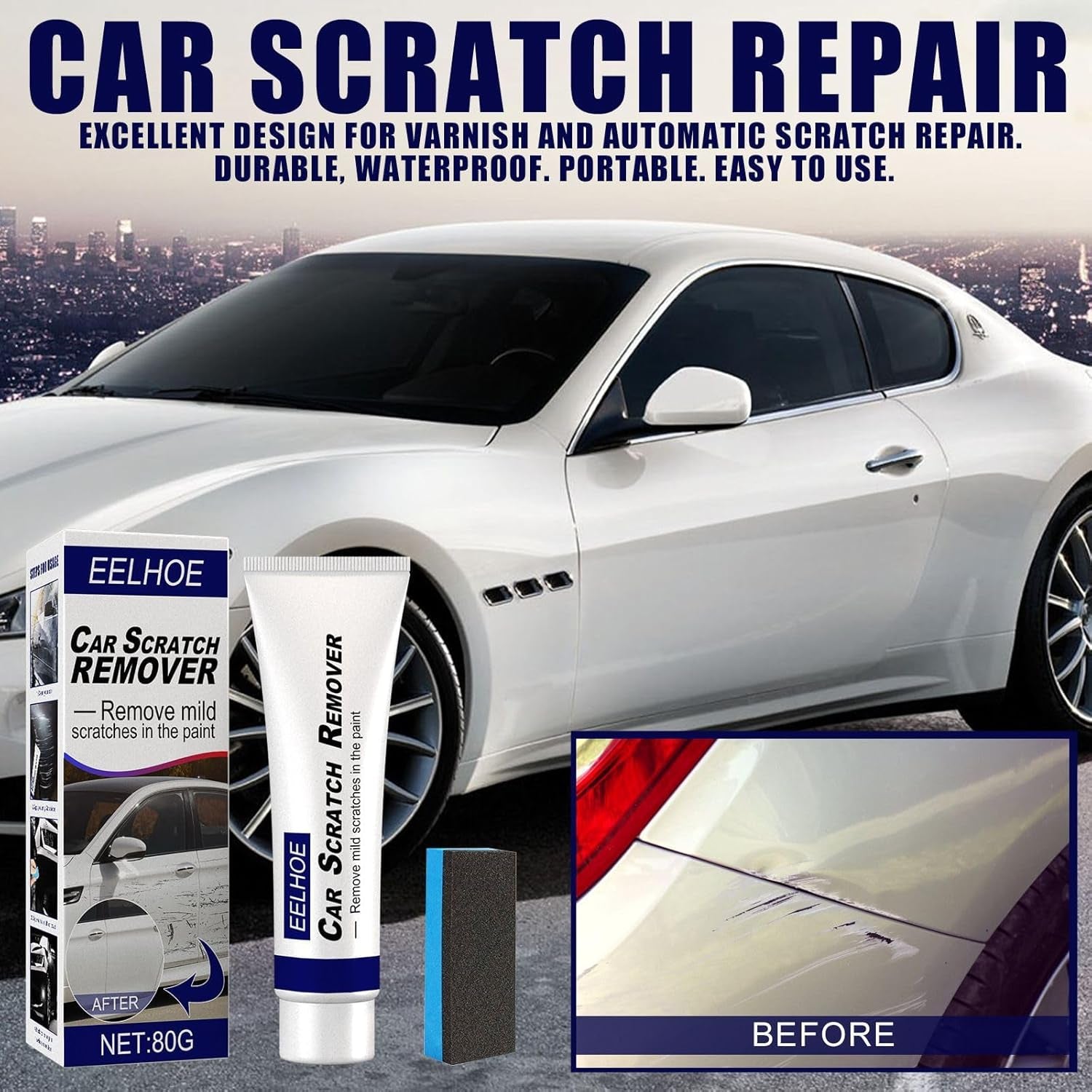 Reparador Arañazos Coche,  Quita Arañazos Coche, Pulimento Coche Arañazos, Quita Rayones Coche, Con Esponja, Para Arañazos De Ramitas Y Clavos