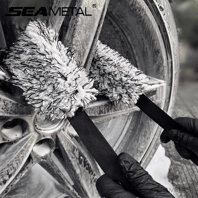 Microfiber Car Wheel Wash Towel Brush Double-Sided Long Belt Cleaning Towel Coral Plush Wheel Pull Belt Brush Car Care