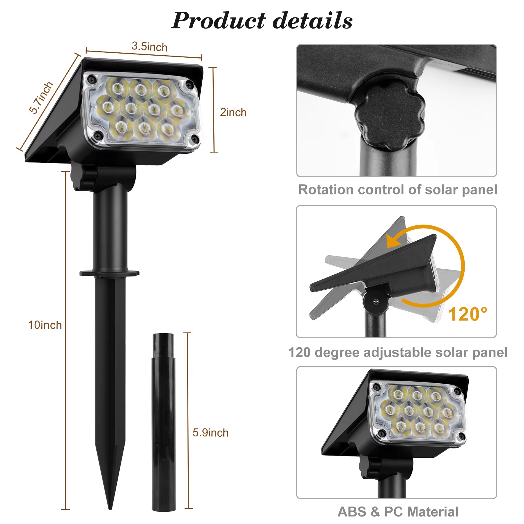 1/2/4PCS Solar Power Light Adjustable Light Temperature Solar Garden Light Outdoor IP65 Solar Lamp Super Bright Solar Spotlight