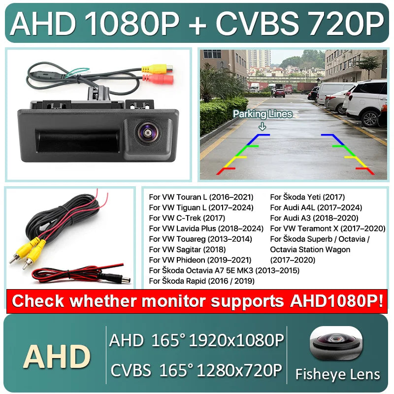 170° 1080P AHD Car Rear View Camera for Audi A3 A4 B8 B9 A4L VW Tiguan Touran L Touareg Skoda Octavia A7 Rapid Yeti