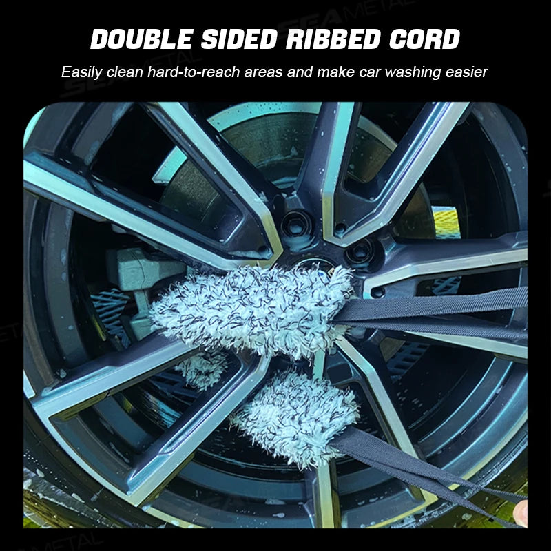 Microfiber Car Wheel Wash Towel Brush Double-Sided Long Belt Cleaning Towel Coral Plush Wheel Pull Belt Brush Car Care
