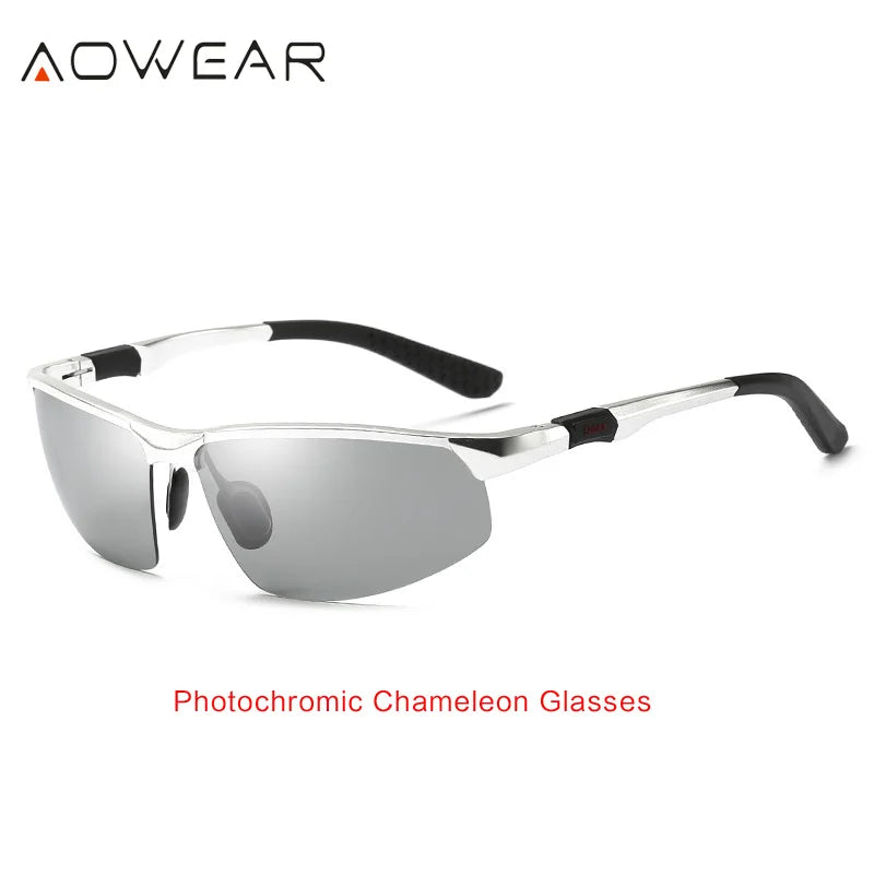 Photochromic Sunglasses Men Polarized Day Night Driving Glasses High Quality Aluminium Rimless Chameleon Eyewear Gafas