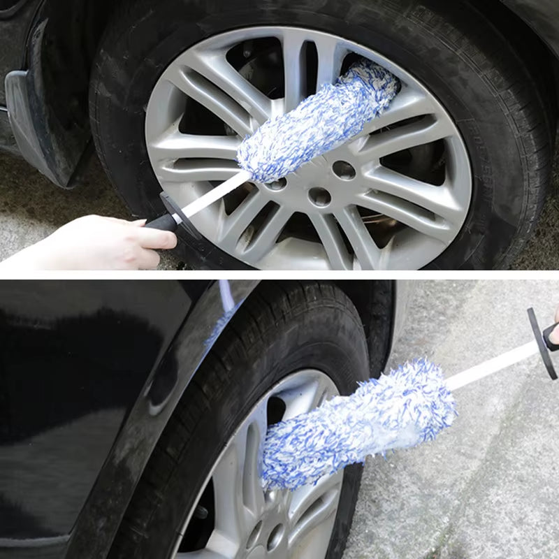 Microfiber Car Wash Wheel Cleaning Brush Soft Plush Non-Slip Handle Tire Rim Brushes Car Detailing Duster Removal Tool