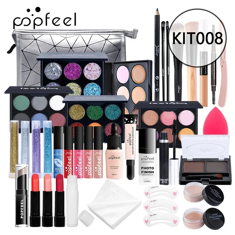 Brand ALL in ONE Makeup Kit (Eyeshadow, Lip Gloss,Lipstick,Makeup Brushes,Eyebrow,Concealer)With Makeup Bag