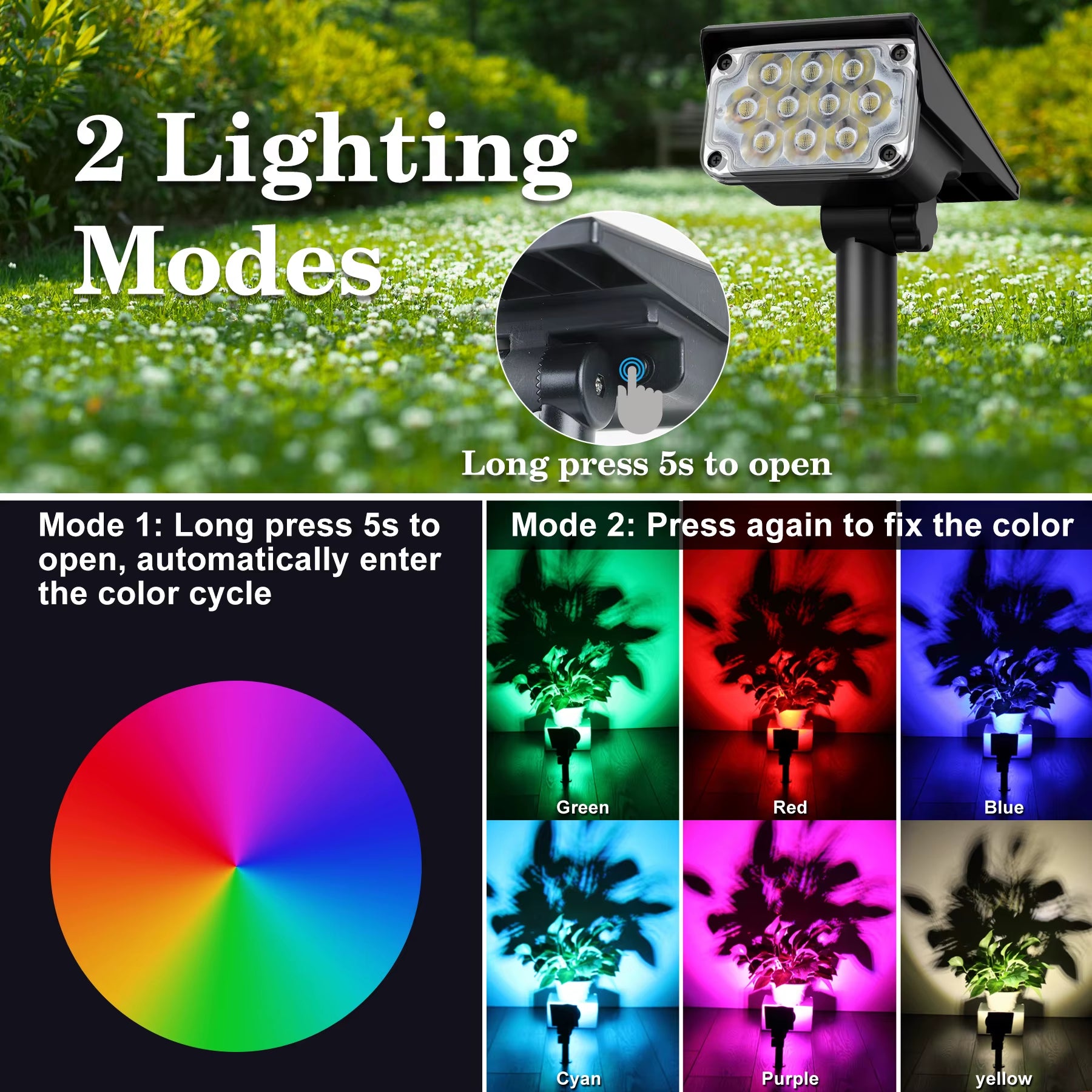1/2/4PCS Solar Power Light Adjustable Light Temperature Solar Garden Light Outdoor IP65 Solar Lamp Super Bright Solar Spotlight