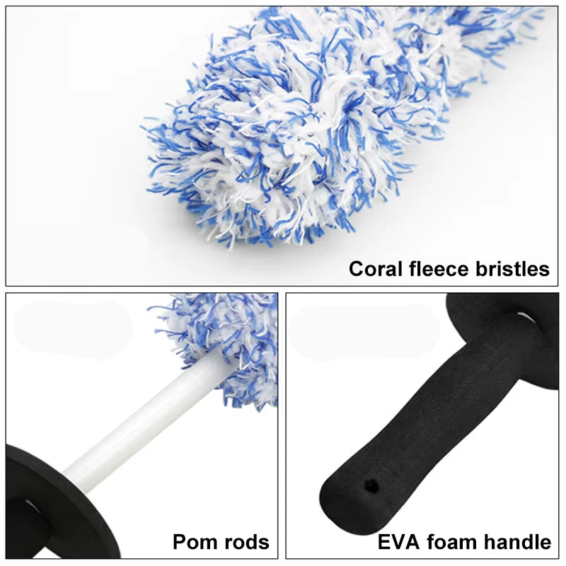 Microfiber Car Wash Wheel Cleaning Brush Soft Plush Non-Slip Handle Tire Rim Brushes Car Detailing Duster Removal Tool