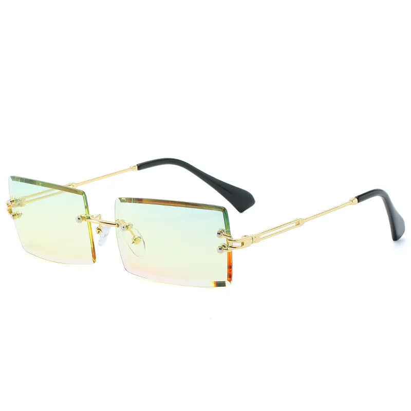 Traveling Style Mountaineering Sunglasses for Men Women UV400 Shades Rectangle Rimless Eyeglasses Gradient Colors Eyewear