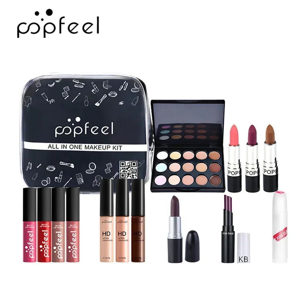 Brand ALL in ONE Makeup Kit (Eyeshadow, Lip Gloss,Lipstick,Makeup Brushes,Eyebrow,Concealer)With Makeup Bag