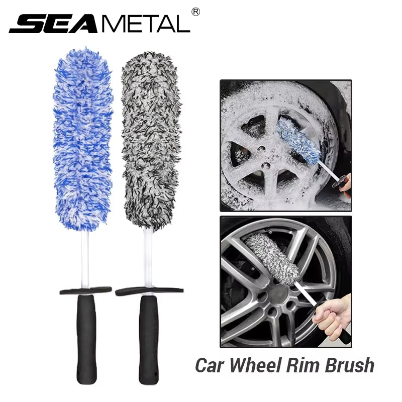 Microfiber Car Wash Wheel Cleaning Brush Soft Plush Non-Slip Handle Tire Rim Brushes Car Detailing Duster Removal Tool
