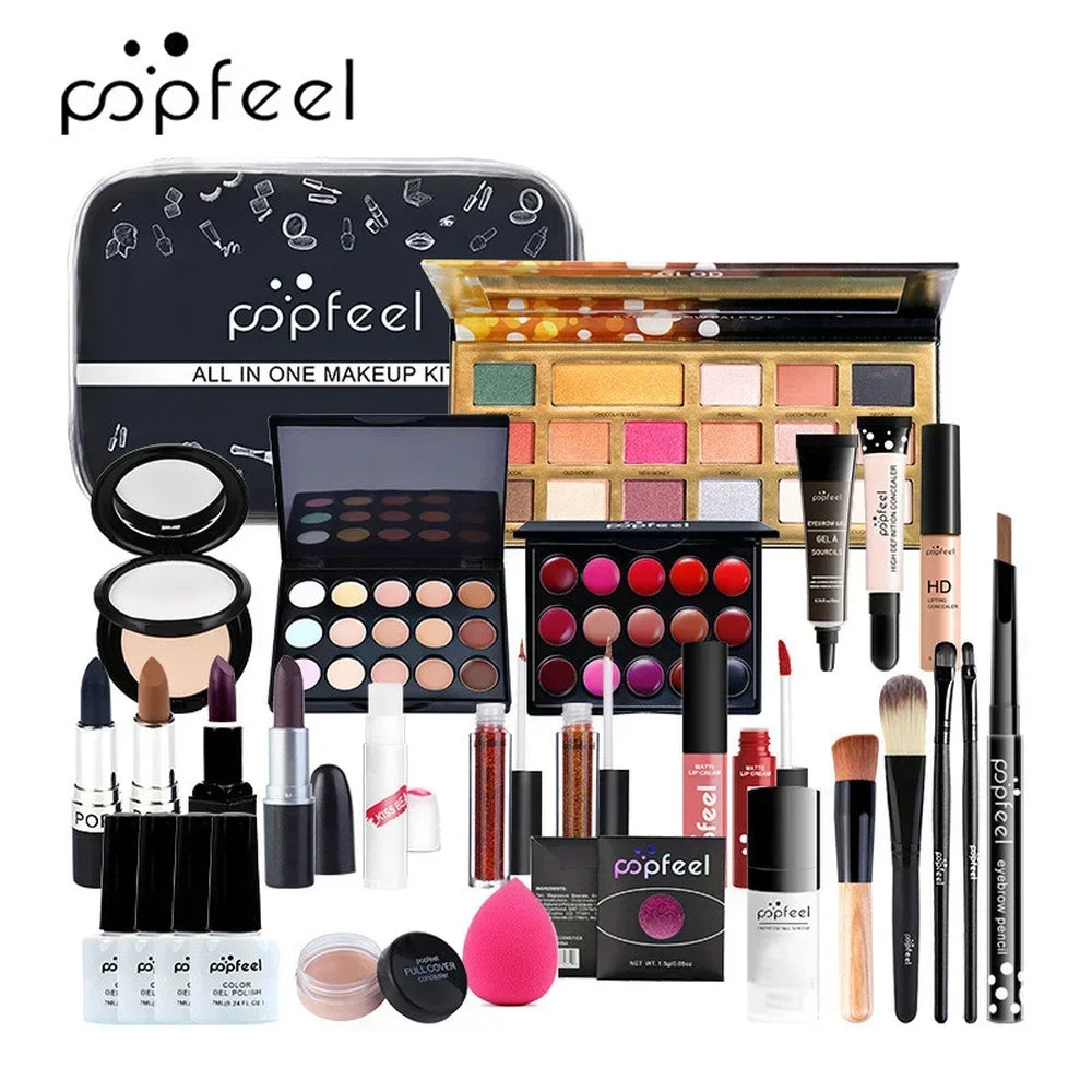 Brand ALL in ONE Makeup Kit (Eyeshadow, Lip Gloss,Lipstick,Makeup Brushes,Eyebrow,Concealer)With Makeup Bag