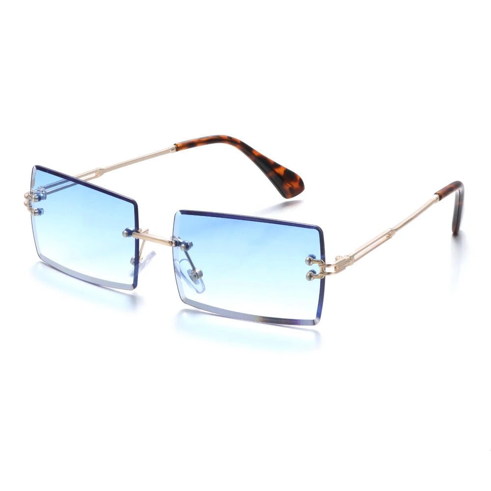 Traveling Style Mountaineering Sunglasses for Men Women UV400 Shades Rectangle Rimless Eyeglasses Gradient Colors Eyewear